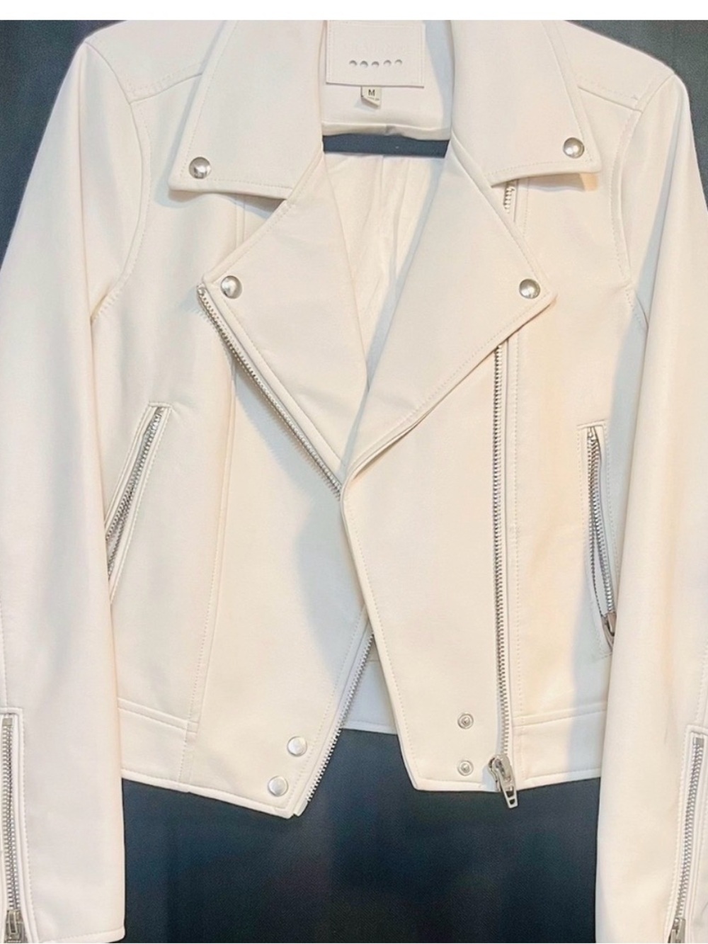 Blank NYC Cream Faux Leather Moto Jacket